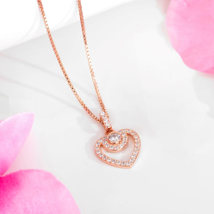 Love's Embrace Rose Gold-Plated 925 Sterling Silver Heart Pendant with Chain