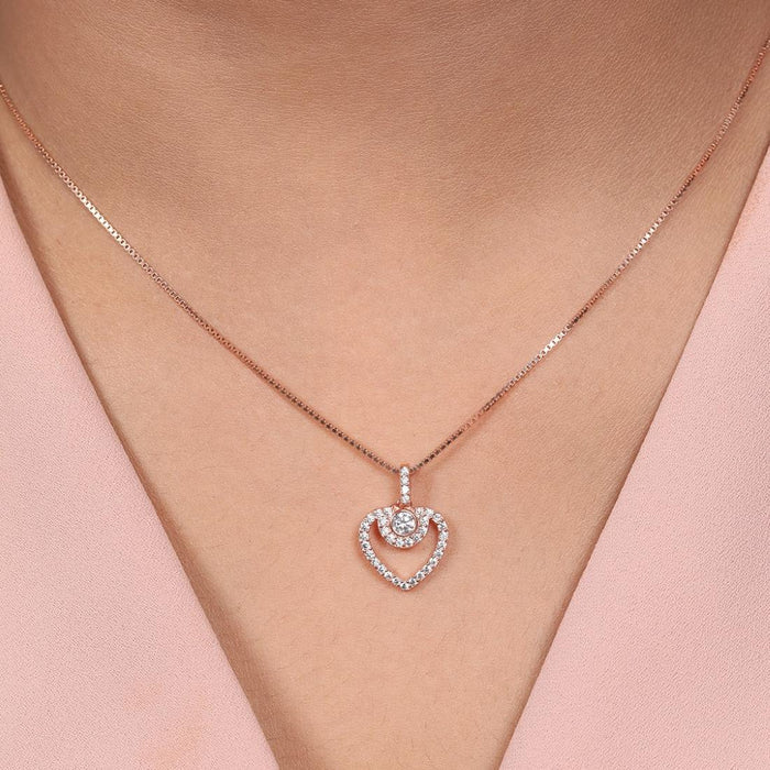 Love's Embrace Rose Gold-Plated 925 Sterling Silver Heart Pendant with Chain