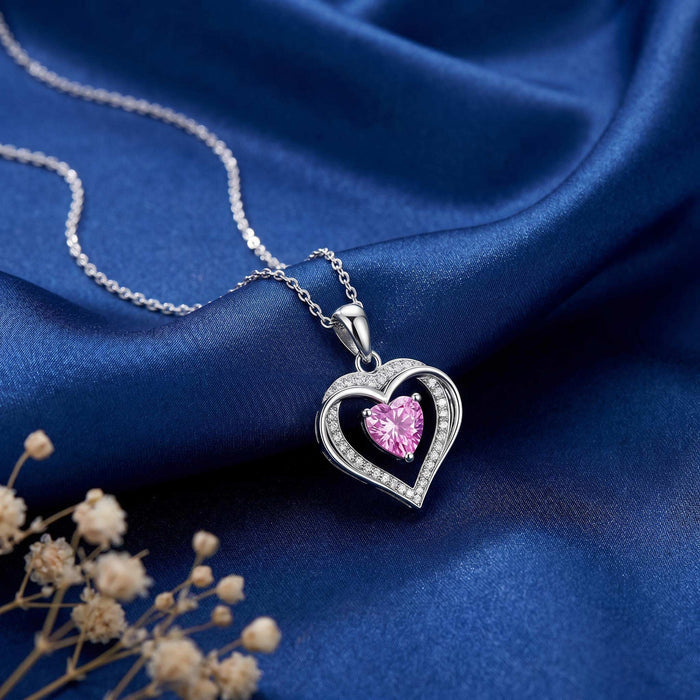 Love's Safe Pink Haven Rhodium Plated Pendant with link Chain