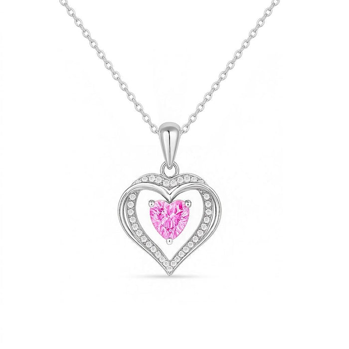 Love's Safe Pink Haven Rhodium Plated Pendant with link Chain