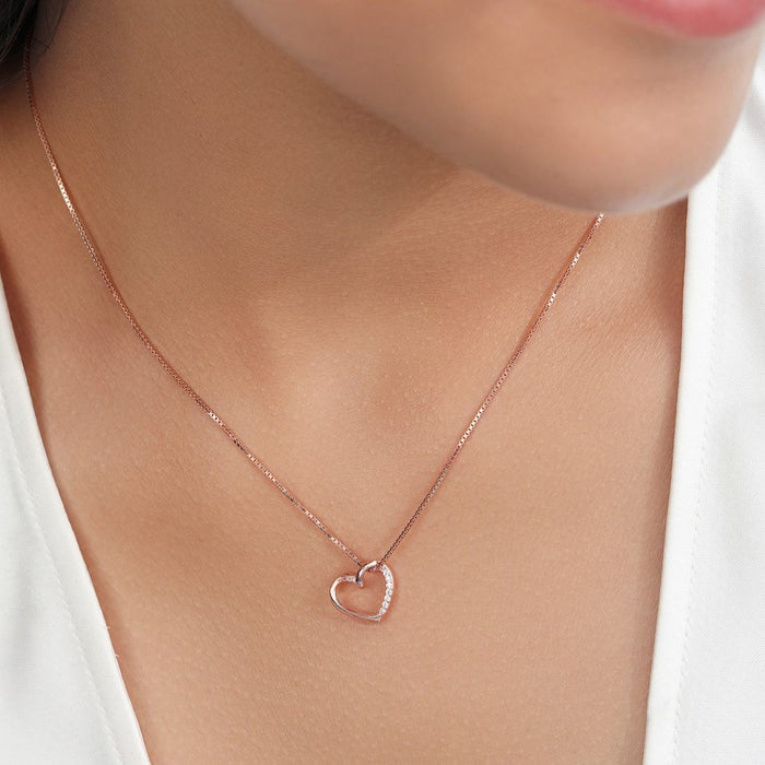 Love's Sparkle Heart Rose Gold Plated 925 Sterling Silver Pendant with Chain