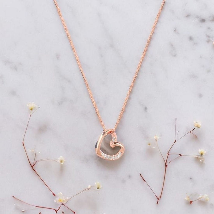 Love's Sparkle Heart Rose Gold Plated 925 Sterling Silver Pendant with Chain