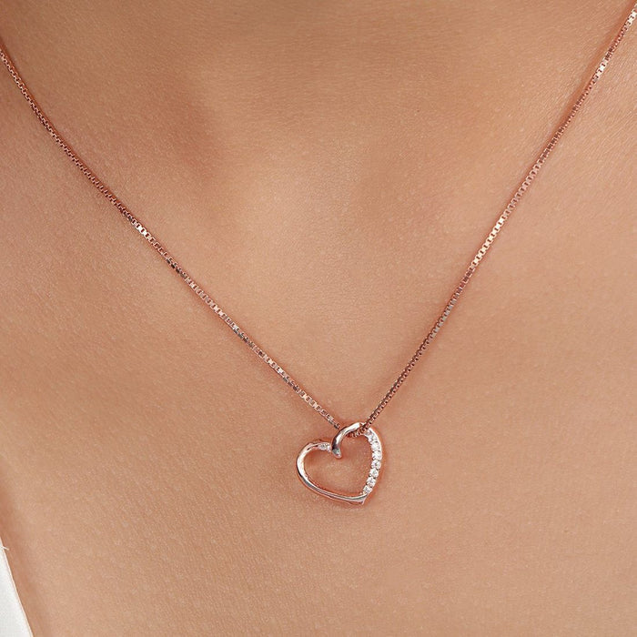 Love's Sparkle Heart Rose Gold Plated 925 Sterling Silver Pendant with Chain
