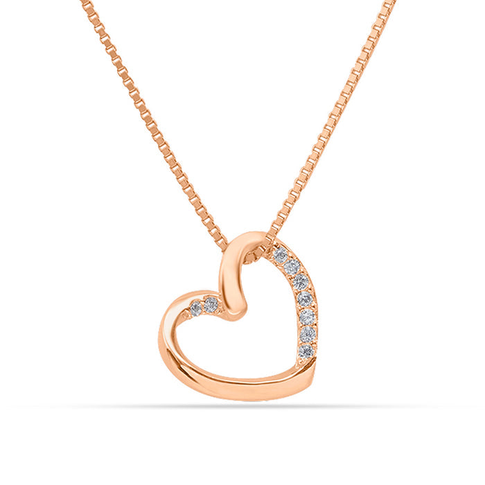 Love's Sparkle Heart Rose Gold Plated 925 Sterling Silver Pendant with Chain
