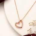 Love's Sparkle Heart Rose Gold Plated 925 Sterling Silver Pendant with Link Chain