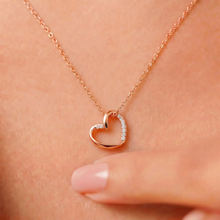 Love's Sparkle Heart Rose Gold Plated 925 Sterling Silver Pendant with Link Chain