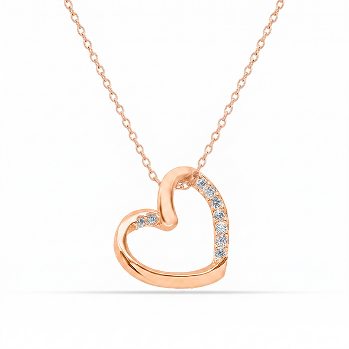Love's Sparkle Heart Rose Gold Plated 925 Sterling Silver Pendant with Link Chain