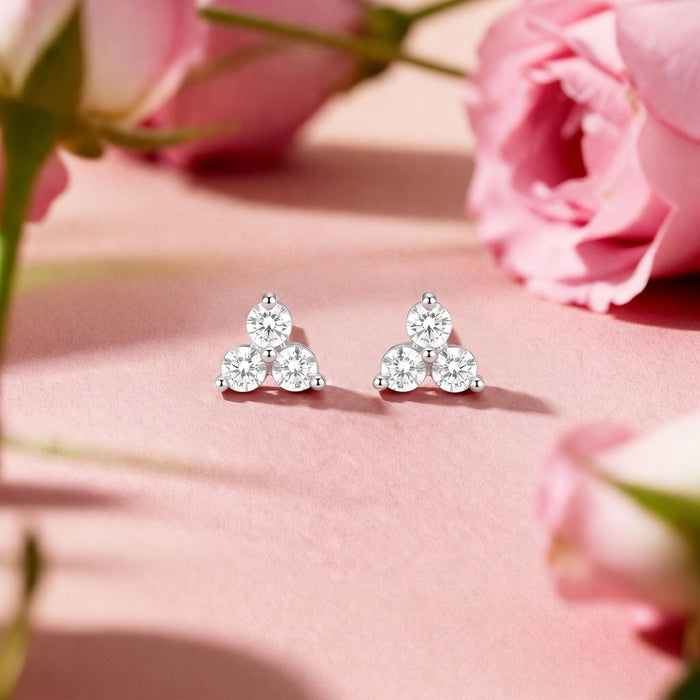 Lumina Triple CZ Rhodium Plated 925 Silver Stud Earring