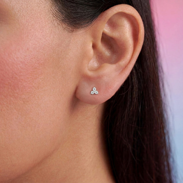 Lumina Triple CZ Rhodium Plated 925 Silver Stud Earring