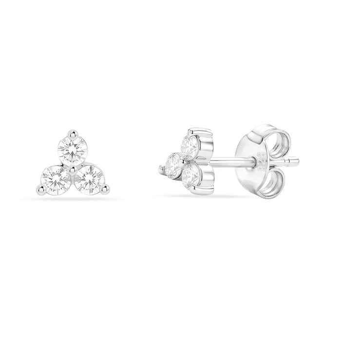 Lumina Triple CZ Rhodium Plated 925 Silver Stud Earring