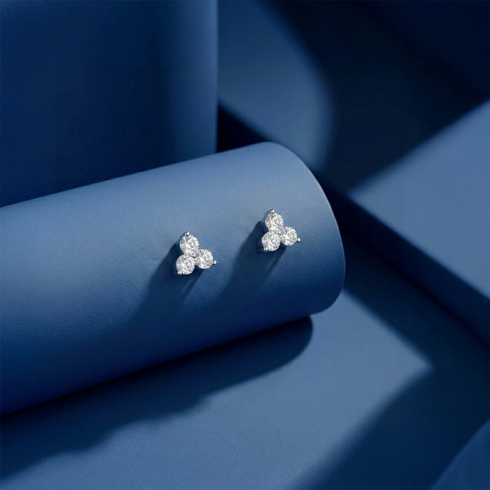 Lumina Triple CZ Rhodium Plated 925 Silver Stud Earring