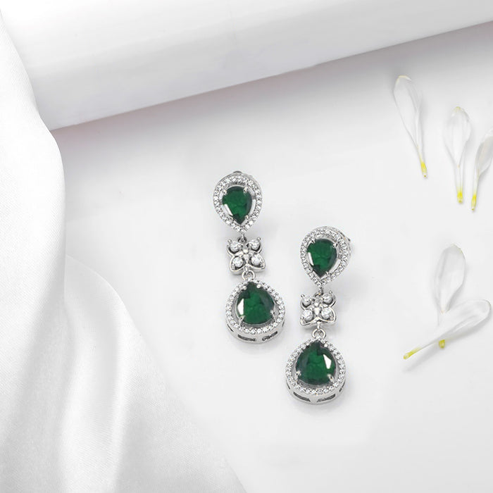 Luminous Green Rhodium Plated 925 Sterling Silver Earrings