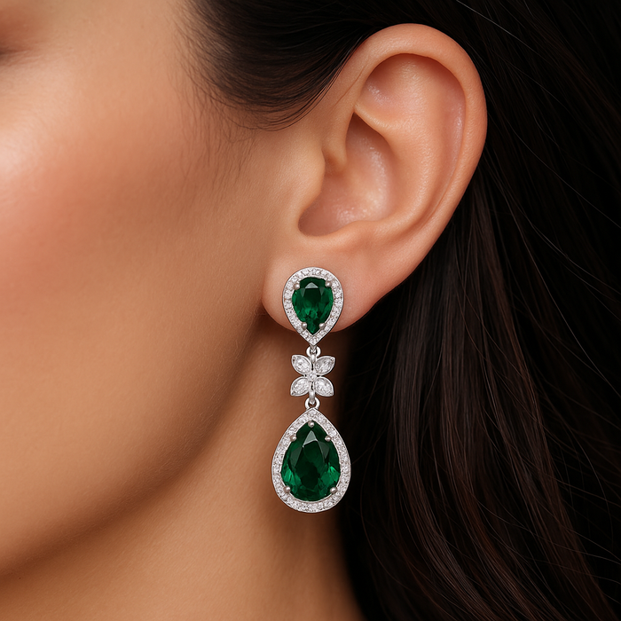 Luminous Green Rhodium Plated 925 Sterling Silver Earrings