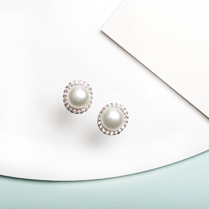 Luminous Harmony CZ-Pearl 925 Sterling Silver Stud Earrings