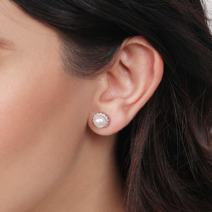 Luminous Harmony CZ-Pearl 925 Sterling Silver Stud Earrings