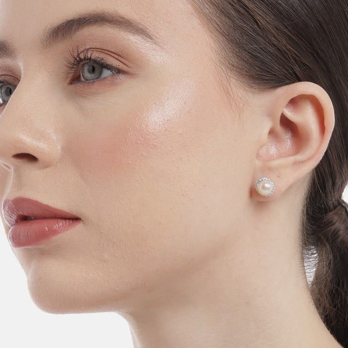 Luminous Harmony CZ-Pearl 925 Sterling Silver Stud Earrings
