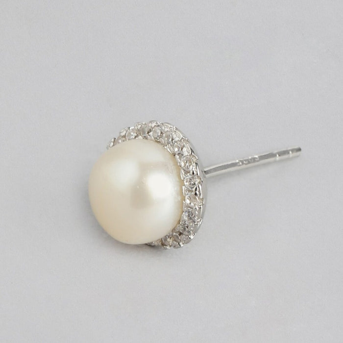 Luminous Harmony CZ-Pearl 925 Sterling Silver Stud Earrings