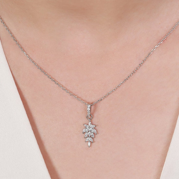 Luminous Leaf Whispers 925 Sterling Silver Rhodium-Plated Leaf Necklace