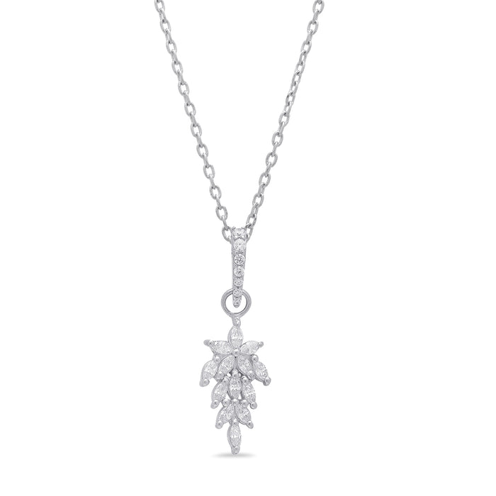 Luminous Leaf Whispers 925 Sterling Silver Rhodium-Plated Leaf Necklace
