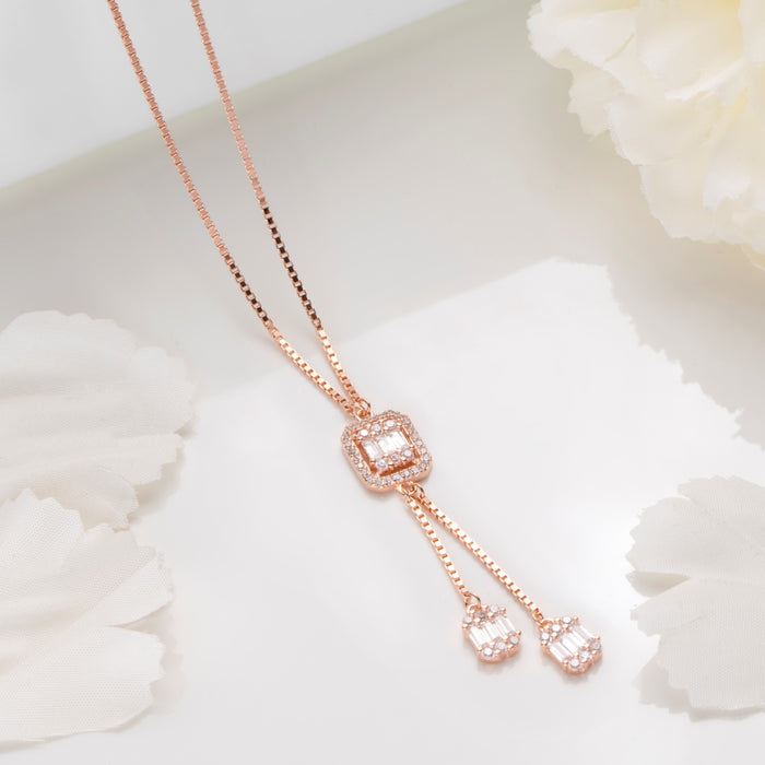Luminous Love Rose Gold Plated CZ 925 Sterling Silver Gem Necklace