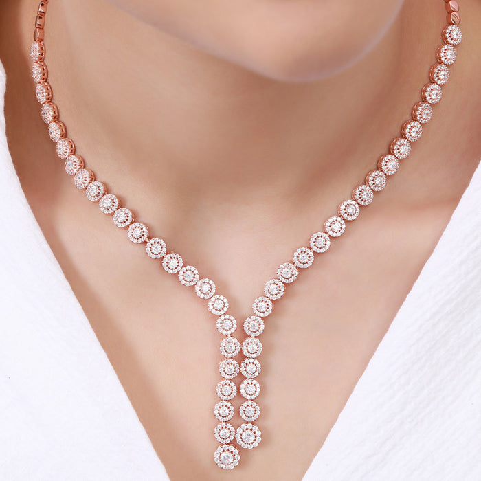 Luminous Rose Gold-Plated CZ 925 Sterling Silver Lariat Necklace