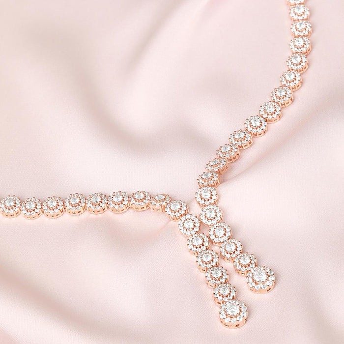Luminous Rose Gold-Plated CZ 925 Sterling Silver Lariat Necklace