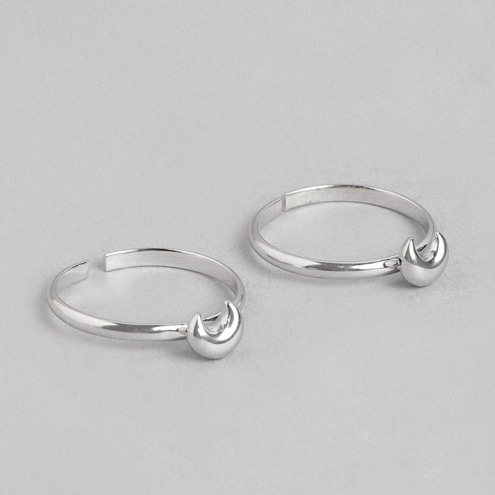Lunar Radiance Rhodium Plated 925 Sterling Silver Moon Toe Ring