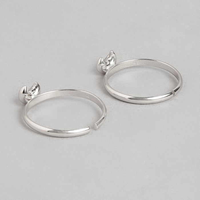 Lunar Radiance Rhodium Plated 925 Sterling Silver Moon Toe Ring