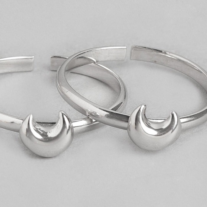 Lunar Radiance Rhodium Plated 925 Sterling Silver Moon Toe Ring