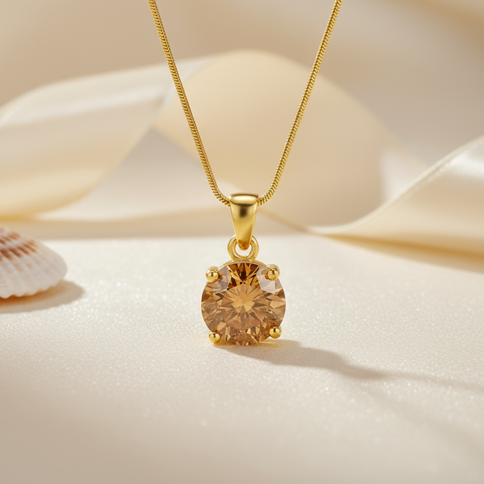 925 Sterling Silver Solitaire Gold Plated 925 Sterling Silver Pendant with Snake Chain for Women – Zavya