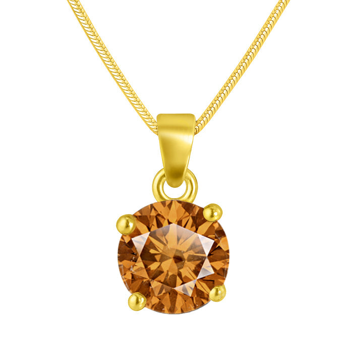 Gold plated 925 Sterling Silver women's necklace with a round brown solitaire pendant on a snake chain – Zavya