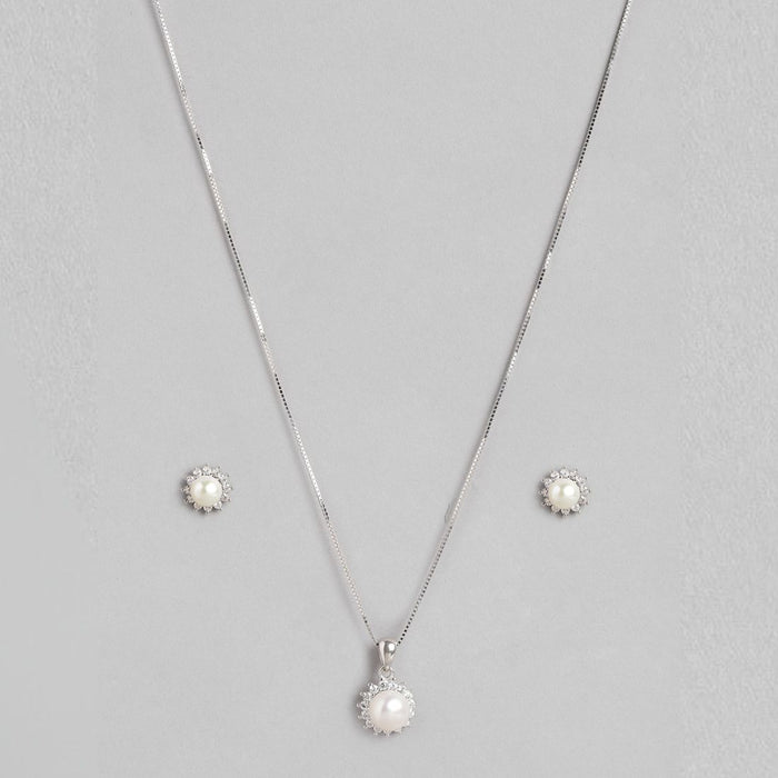 Lustrous CZ-Pearl Symphony 925 Sterling Silver Jewelry Set