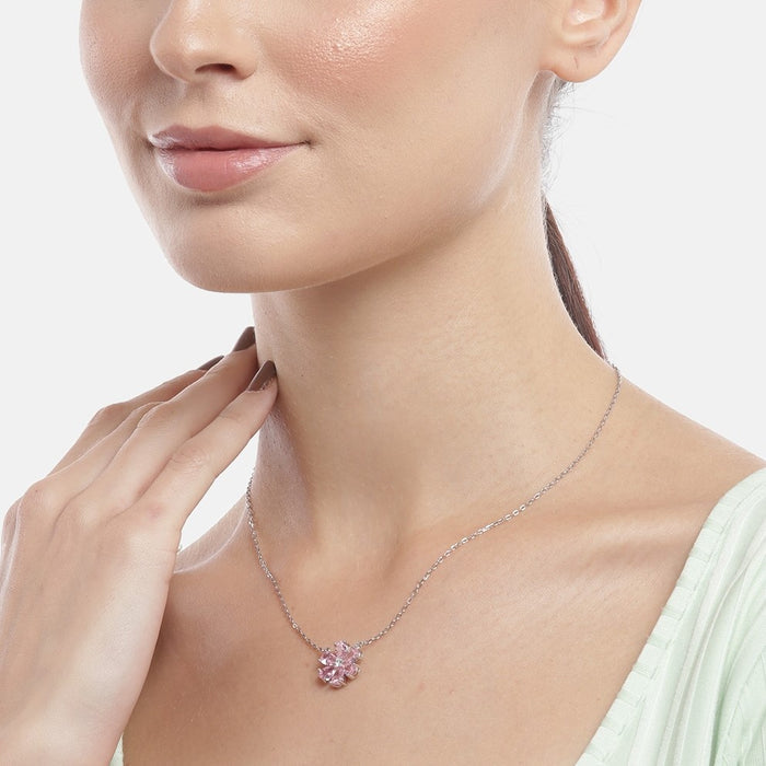 Lustrous Elegance: Rhodium Plated CZ 925 Sterling Silver Necklace