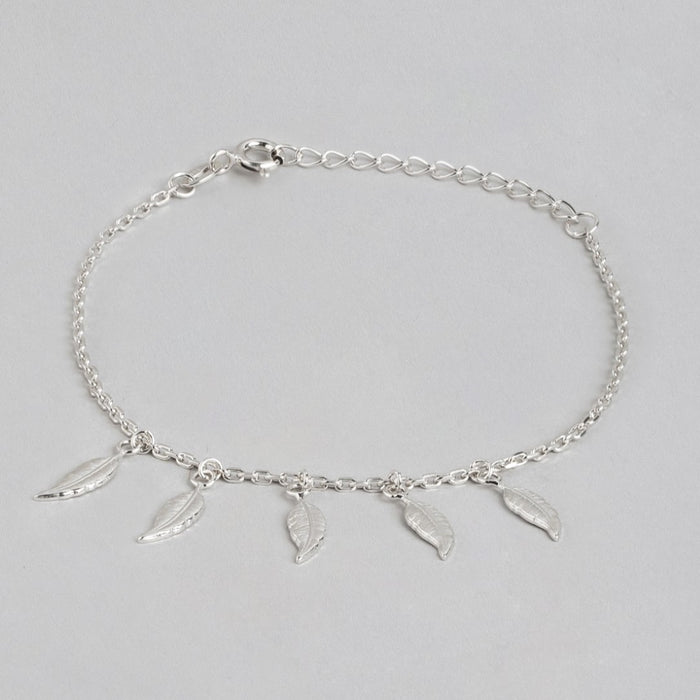 Lustrous Foliage Rhodium-Plated 925 Sterling Silver Bracelet with Leaf Pattern