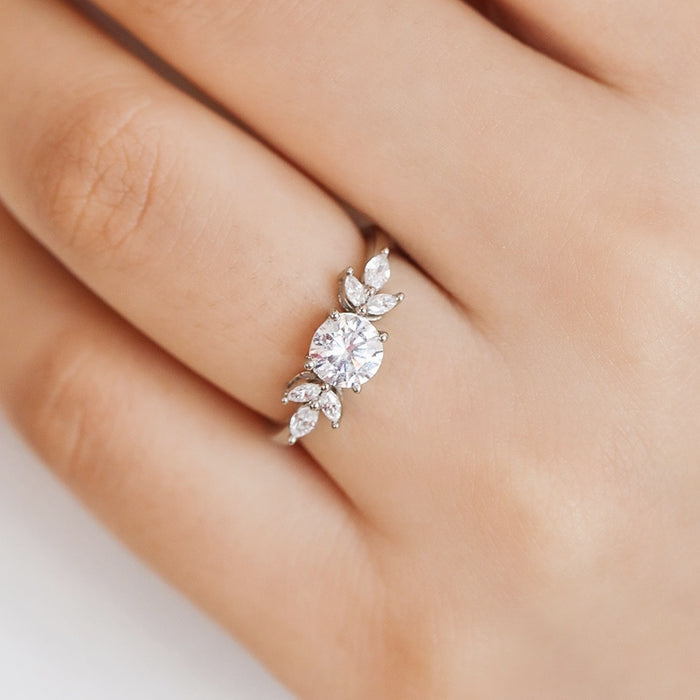 Lustrous Foliage: Rhodium Plated 925 Sterling Silver Ring for Her (Adjustable)