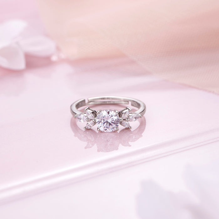 Lustrous Foliage: Rhodium Plated 925 Sterling Silver Ring for Her (Adjustable)