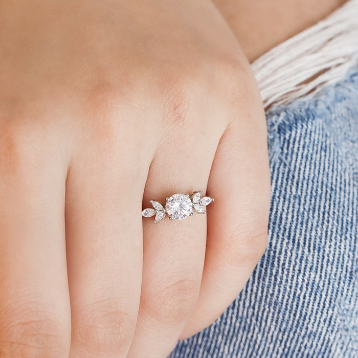 Lustrous Foliage: Rhodium Plated 925 Sterling Silver Ring for Her (Adjustable)
