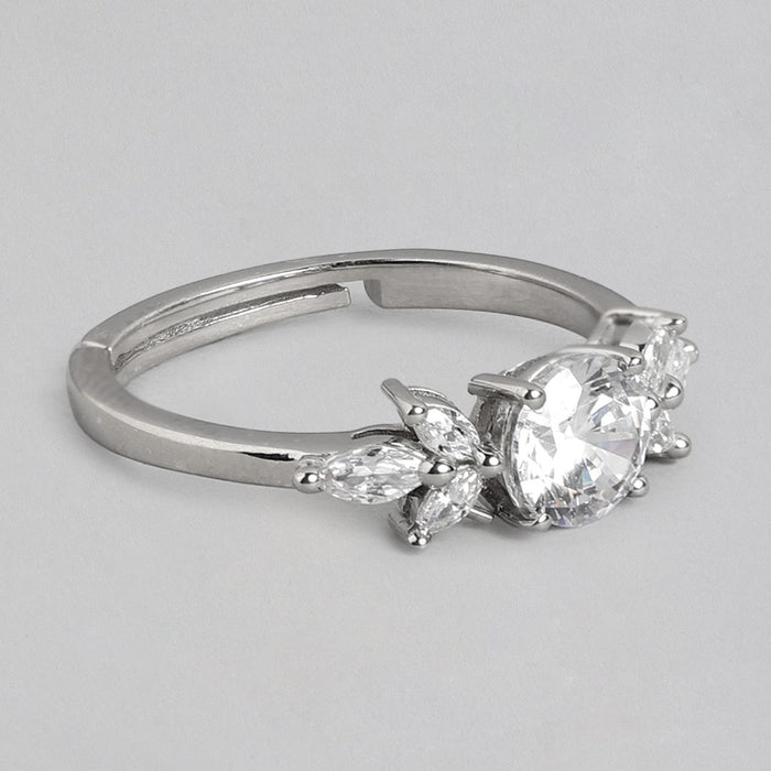 Lustrous Foliage: Rhodium Plated 925 Sterling Silver Ring for Her (Adjustable)