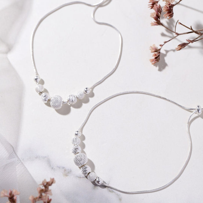 Lustrous Glow Rhodium Plated 925 Sterling Silver Anklet with Silver Balls