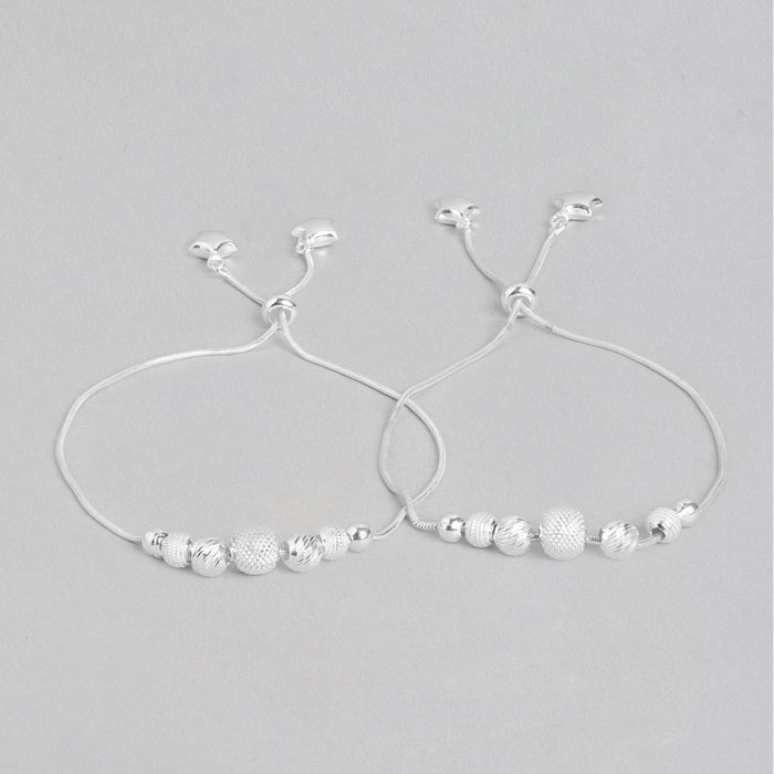 Lustrous Glow Rhodium Plated 925 Sterling Silver Anklet with Silver Balls