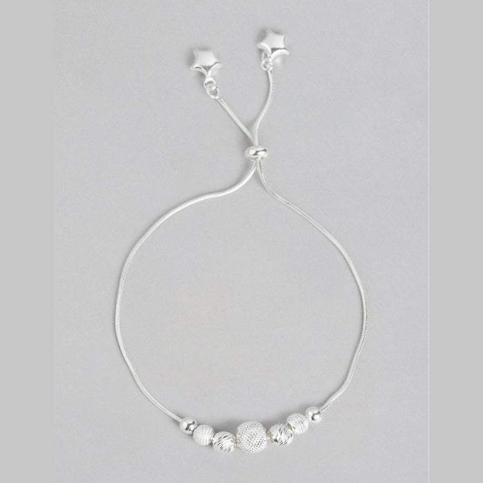Lustrous Glow Rhodium Plated 925 Sterling Silver Anklet with Silver Balls