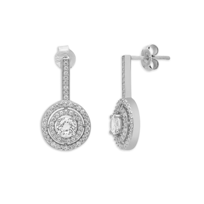 Lustrous Halo Cascade Ensemble Rhodium-Plated 925 Sterling Silver Earrings