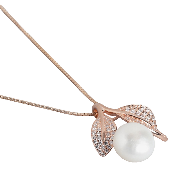 Lustrous Leaves & Pearls Rose Gold-Plated 925 Sterling Silver Jewelry Set