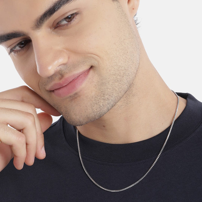Lustrous Weave Rhodium-Plated 925 Sterling Silver Chain for Men