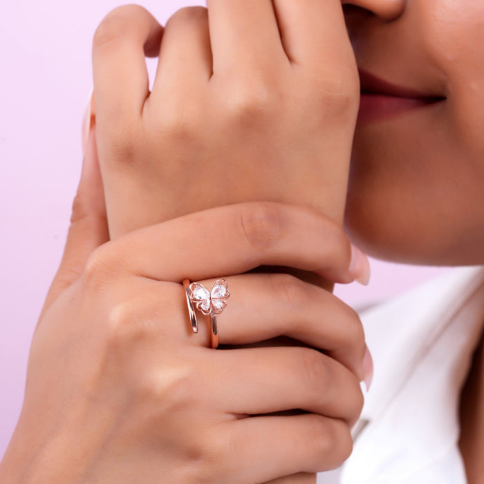 Luxurious Butterfly Rose Gold Plated 925 Sterling Silver Ring