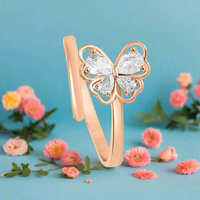 Luxurious Butterfly Rose Gold Plated 925 Sterling Silver Ring