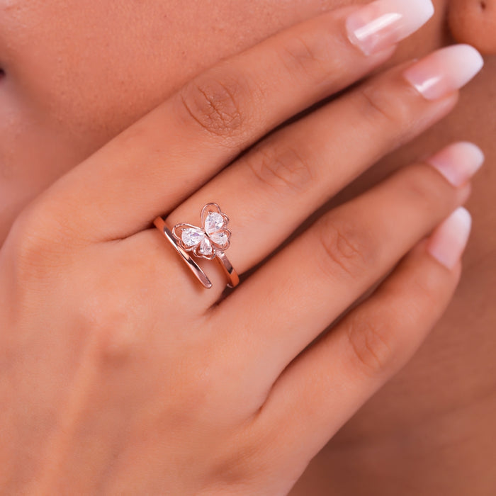 Luxurious Butterfly Rose Gold Plated 925 Sterling Silver Ring