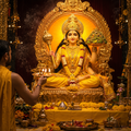 Pandit performing Maa Baglamukhi Pooja with yellow vastra and yellow offerings