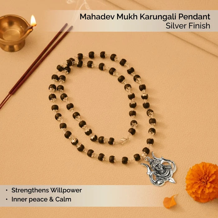 Mahadev Mukh Karungali Pendant in SIlver Finish