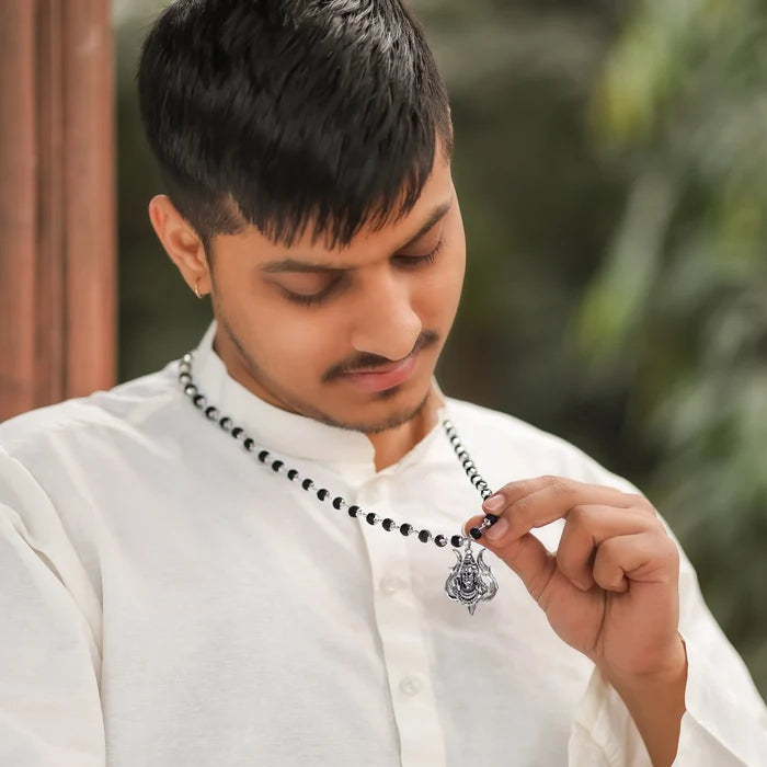 Mahadev Mukh Karungali Pendant in SIlver Finish - view 2